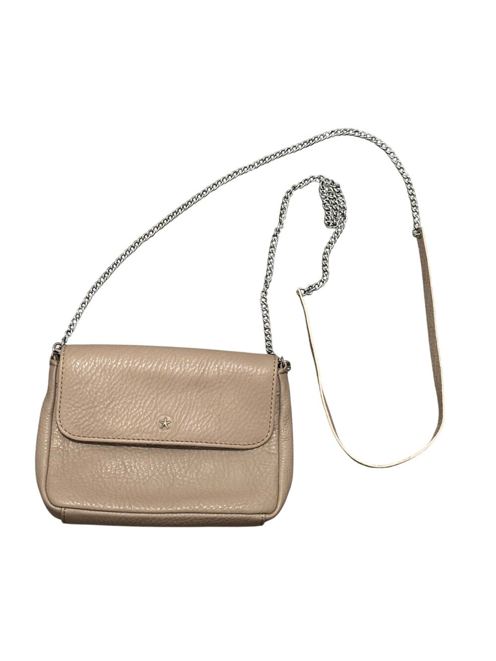 Gianni Conti Taupe Pebbled Leather Small Crossbody Bag